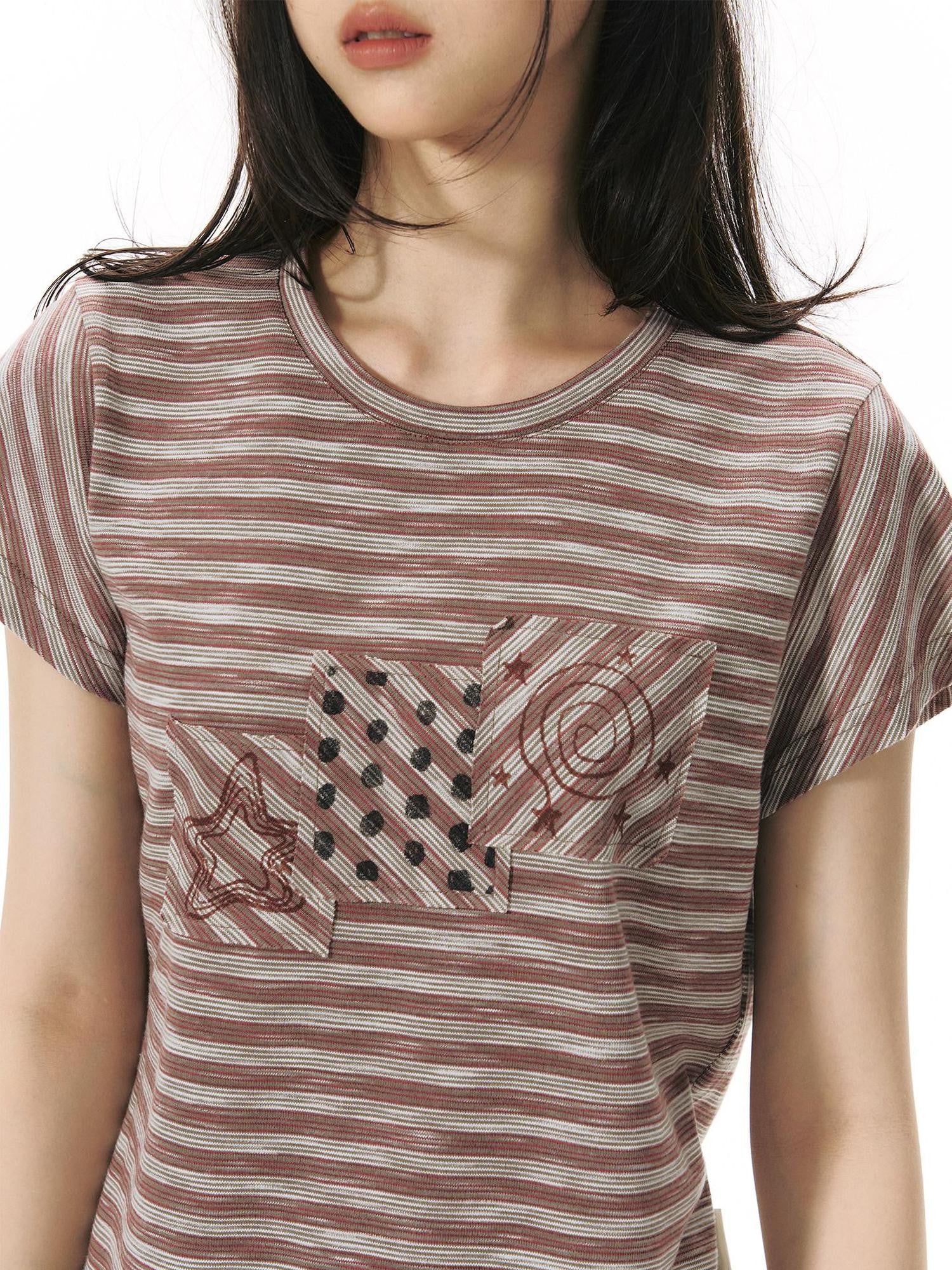 NAPSNAPS Red Coffee Striped Applique Flutter Women&