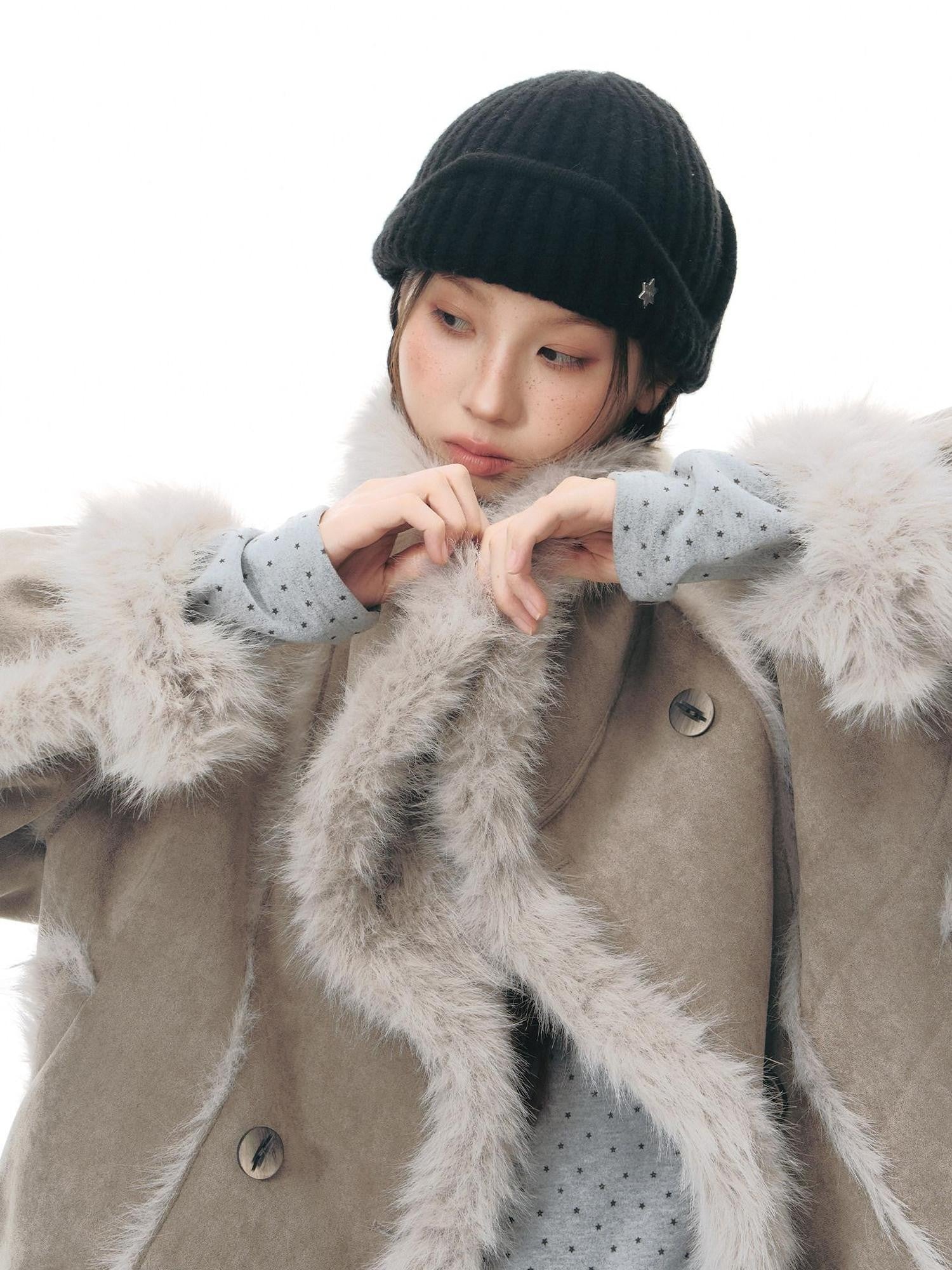 NAPSNAPS Retro Double Breasted Faux Shearling Women&