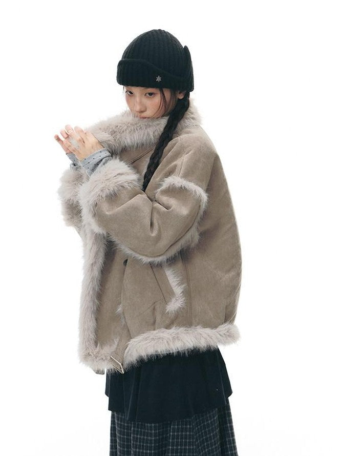 NAPSNAPS Retro Double Breasted Faux Shearling Women&