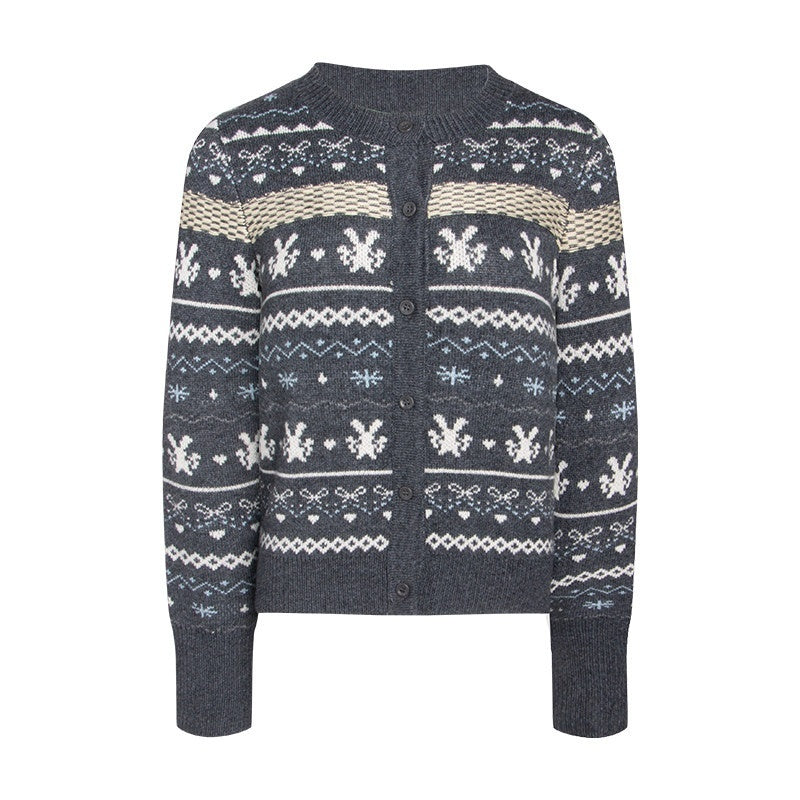 NAPSNAPS_Retro_Fair_Isle_Jacquard_Bow_Button_Women&