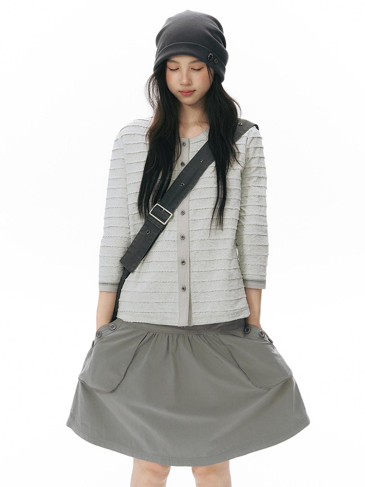 NAPSNAPS Retro Utility Button Wide Waist A Line Women&