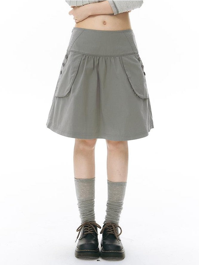NAPSNAPS Retro Utility Button Wide Waist A Line Women&