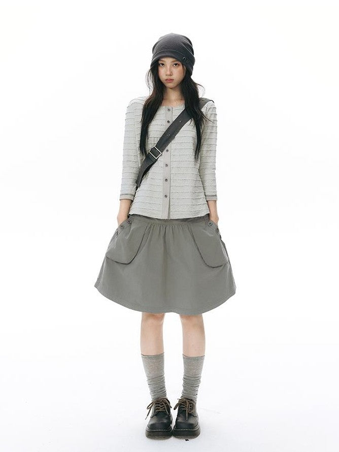 NAPSNAPS Retro Utility Button Wide Waist A Line Women&