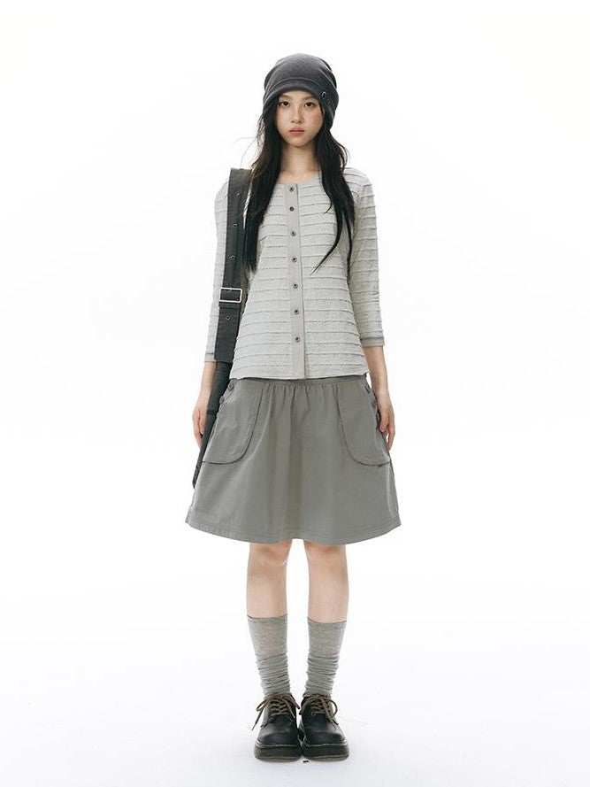 NAPSNAPS Retro Utility Button Wide Waist A Line Women&