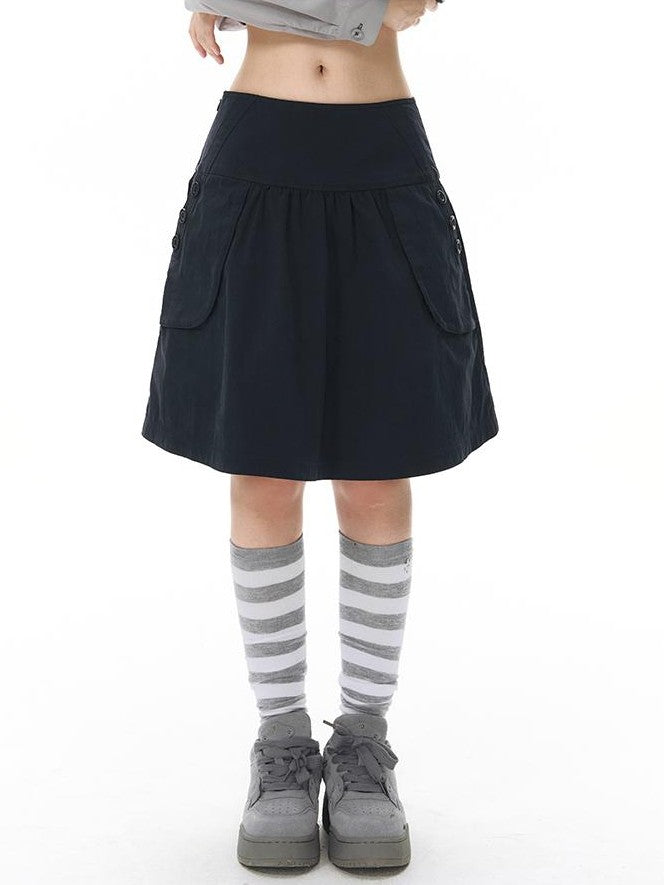 NAPSNAPS Retro Utility Button Wide Waist A Line Women&