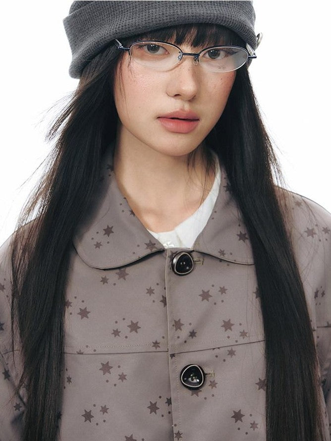 NAPSNAPS Reversible Star Print Doll Collar Mid Length Women&