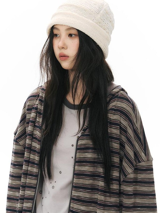 NAPSNAPS Reversible Striped Kangaroo Pocket Drop Shoulder Women&