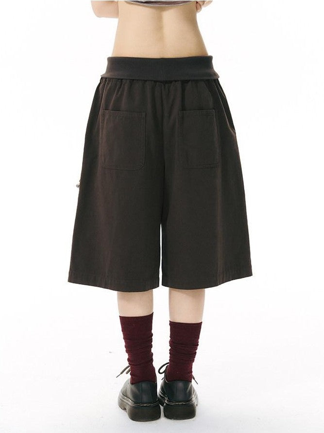 NAPSNAPS Ribbed Drawstring Waist Cargo Pocket Straight Women&