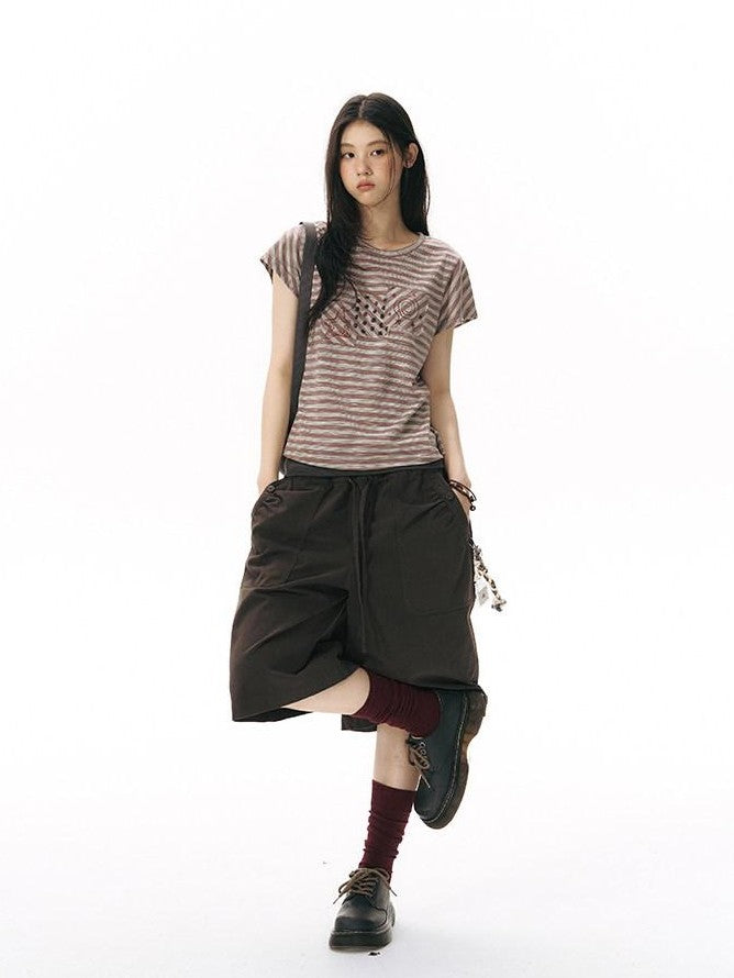 NAPSNAPS Ribbed Drawstring Waist Cargo Pocket Straight Women&