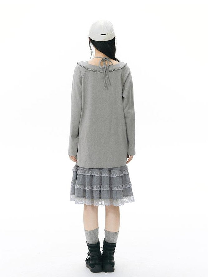 NAPSNAPS Ruffle Edge Pleated Front Tape Raglan Women&