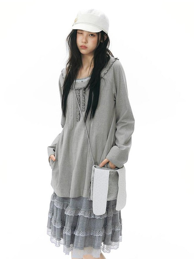 NAPSNAPS Ruffle Edge Pleated Front Tape Raglan Women&