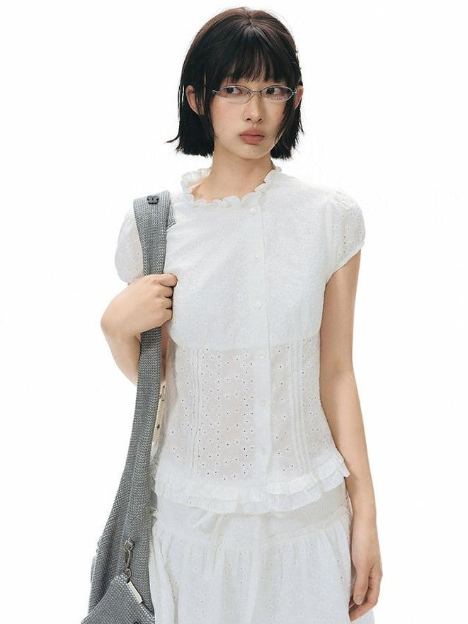 NAPSNAPS Ruffle Trim Cinched Waist Puff Sleeve Women&