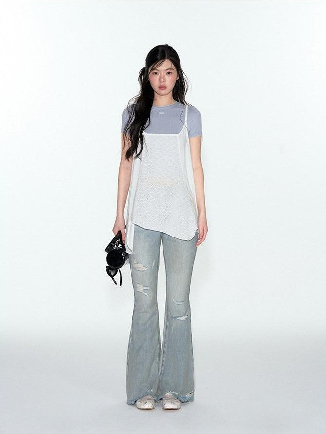 NAPSNAPS Scalloped Contrast Jacquard Layered Slim Women&