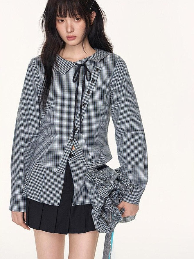 NAPSNAPS Slanted Placket Checked Splice Tie Women&