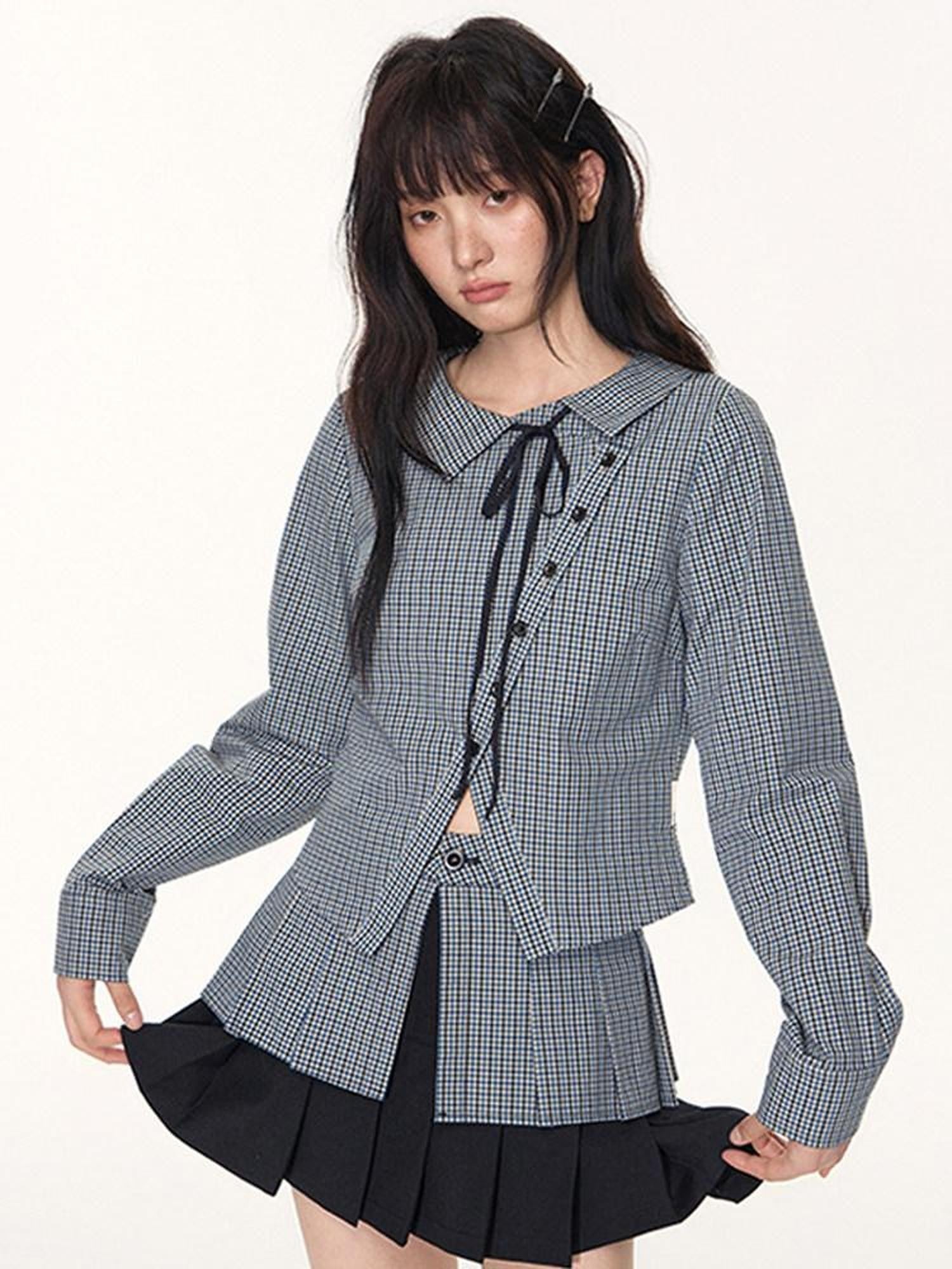 NAPSNAPS Slanted Placket Checked Splice Tie Women&