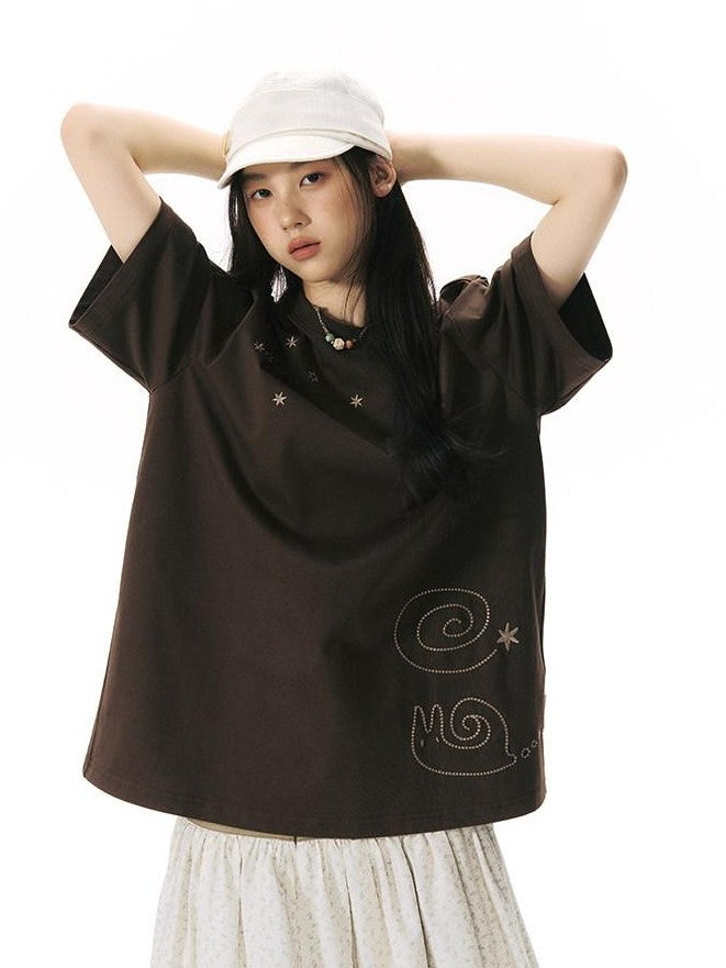 NAPSNAPS Snail Embroidered Oversized Round Neck Women&