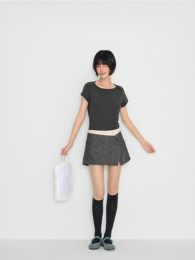 NAPSNAPS Solid Button Tulip Elastic Waist Women&
