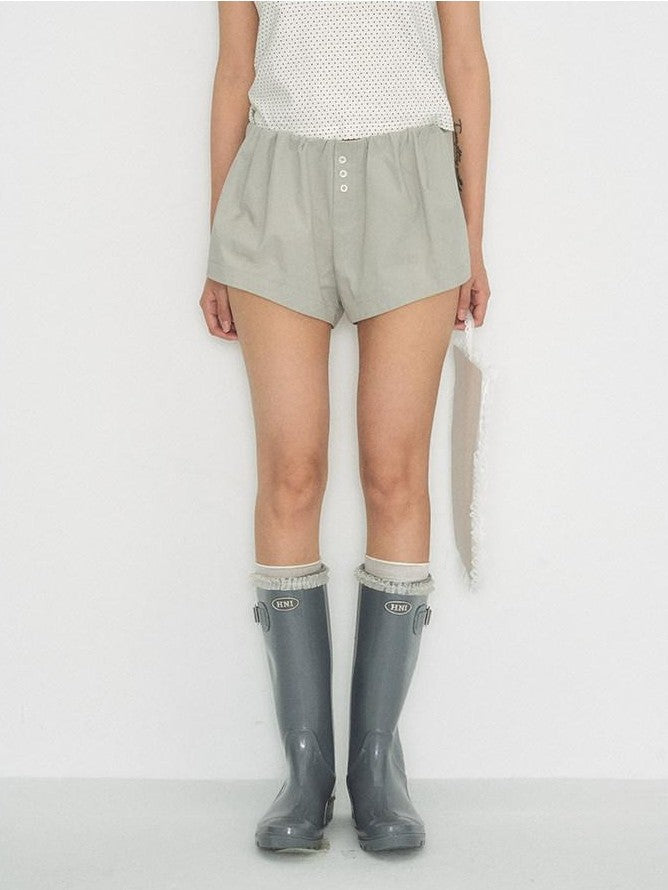 NAPSNAPS Solid Button Tulip Elastic Waist Women&