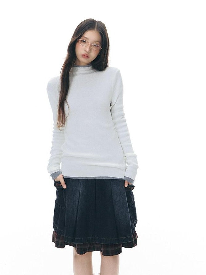 NAPSNAPS Solid Fine Knit High Neck Slim Fit Women&