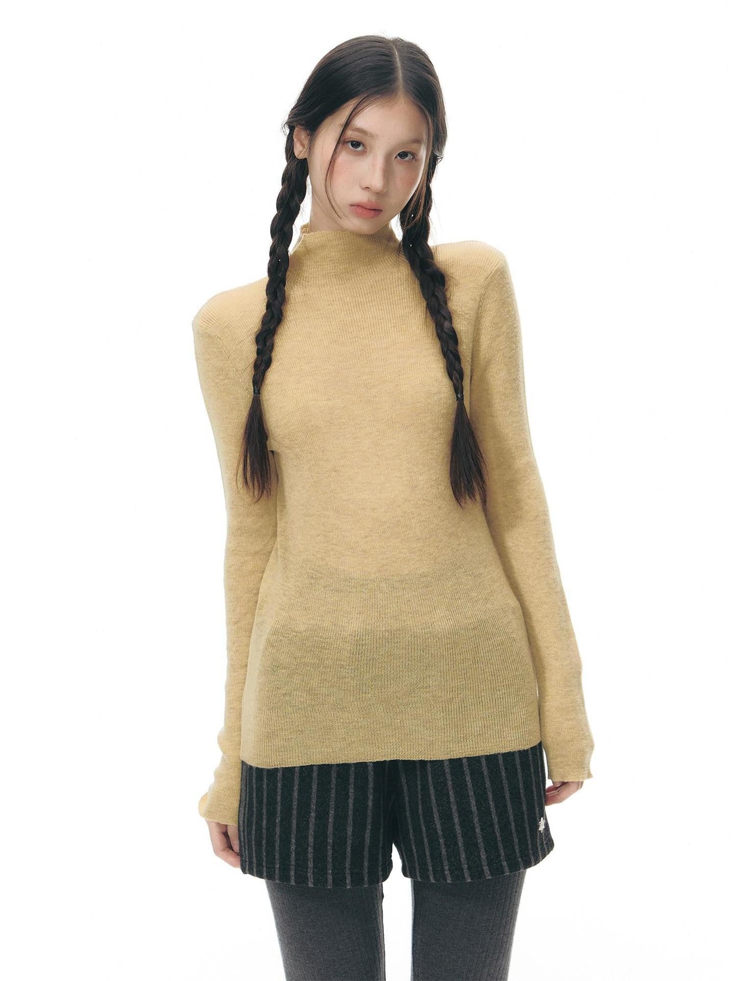 NAPSNAPS Solid Fine Knit High Neck Slim Fit Women&