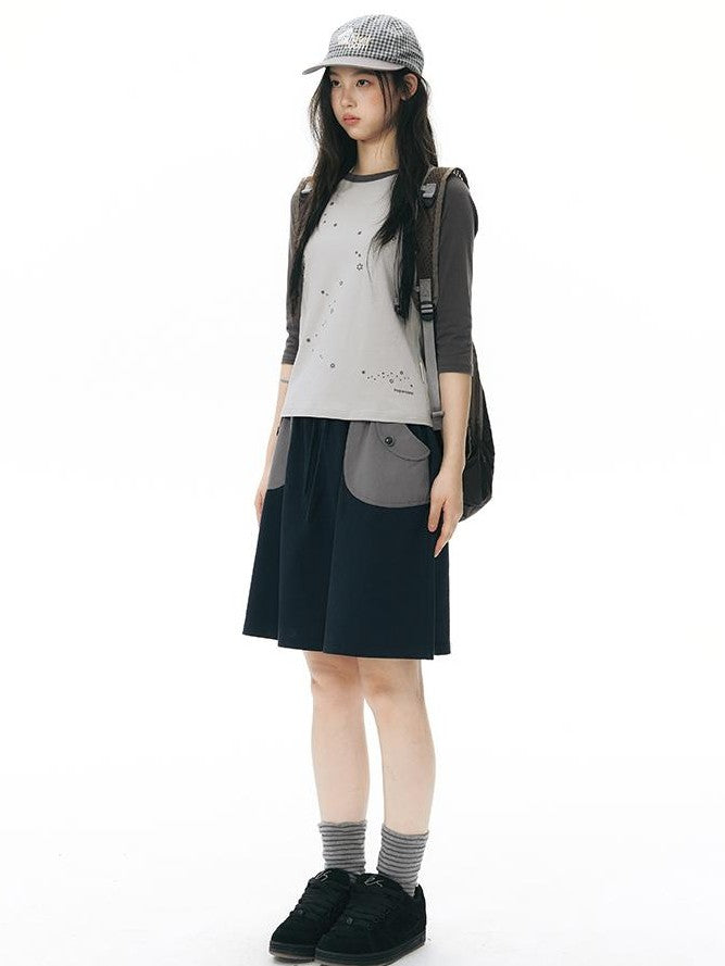 NAPSNAPS Sporty Pocket Patchwork A Line Elastic Waist Women&