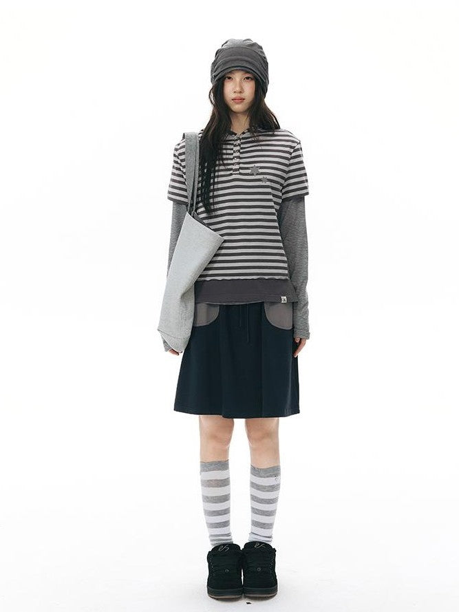 NAPSNAPS Sporty Pocket Patchwork A Line Elastic Waist Women&