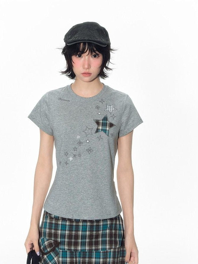 NAPSNAPS Star Applique Embroidered Slim Fit Women&