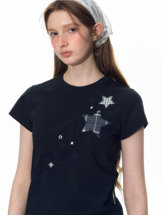 NAPSNAPS Star Applique Embroidered Slim Fit Women&