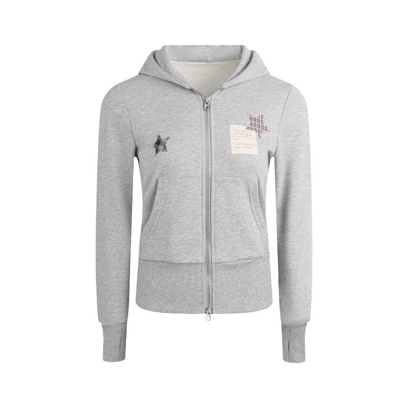 NAPSNAPS_Star_Applique_Embroidered_Zip_Up_Hooded_Slim_Fit_Women&