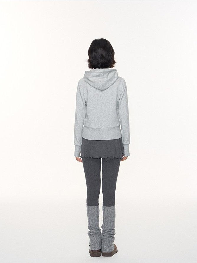 NAPSNAPS Star Applique Embroidered Zip Up Hooded Slim Fit Women&