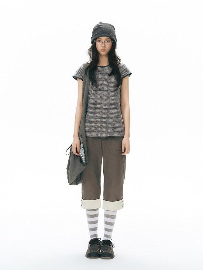 NAPSNAPS Star Grey Plaid Reversible Button Dumpling Women&