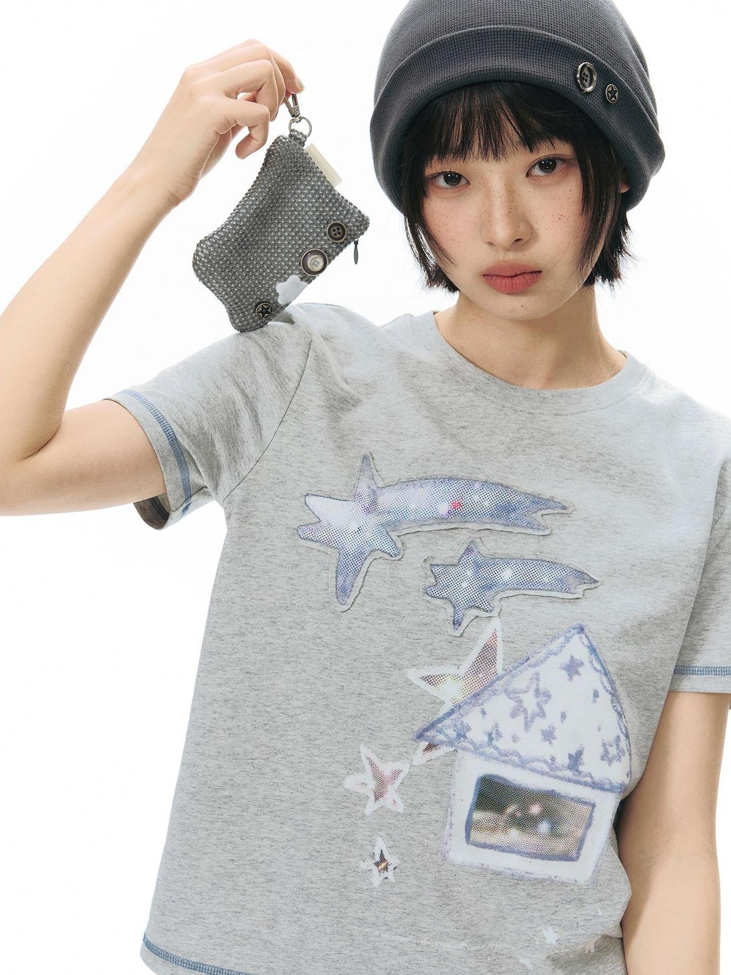 NAPSNAPS Star Grey Plaid Reversible Button Dumpling Women&