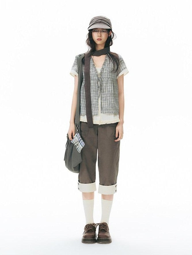 NAPSNAPS Star Grey Plaid Reversible Button Dumpling Women&