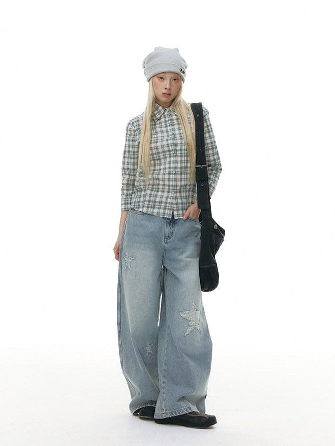 NAPSNAPS Star Jacquard Distressed Curved Cut Women&