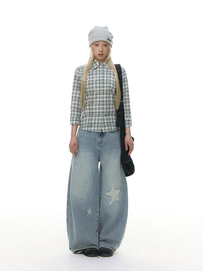 NAPSNAPS Star Jacquard Distressed Curved Cut Women&