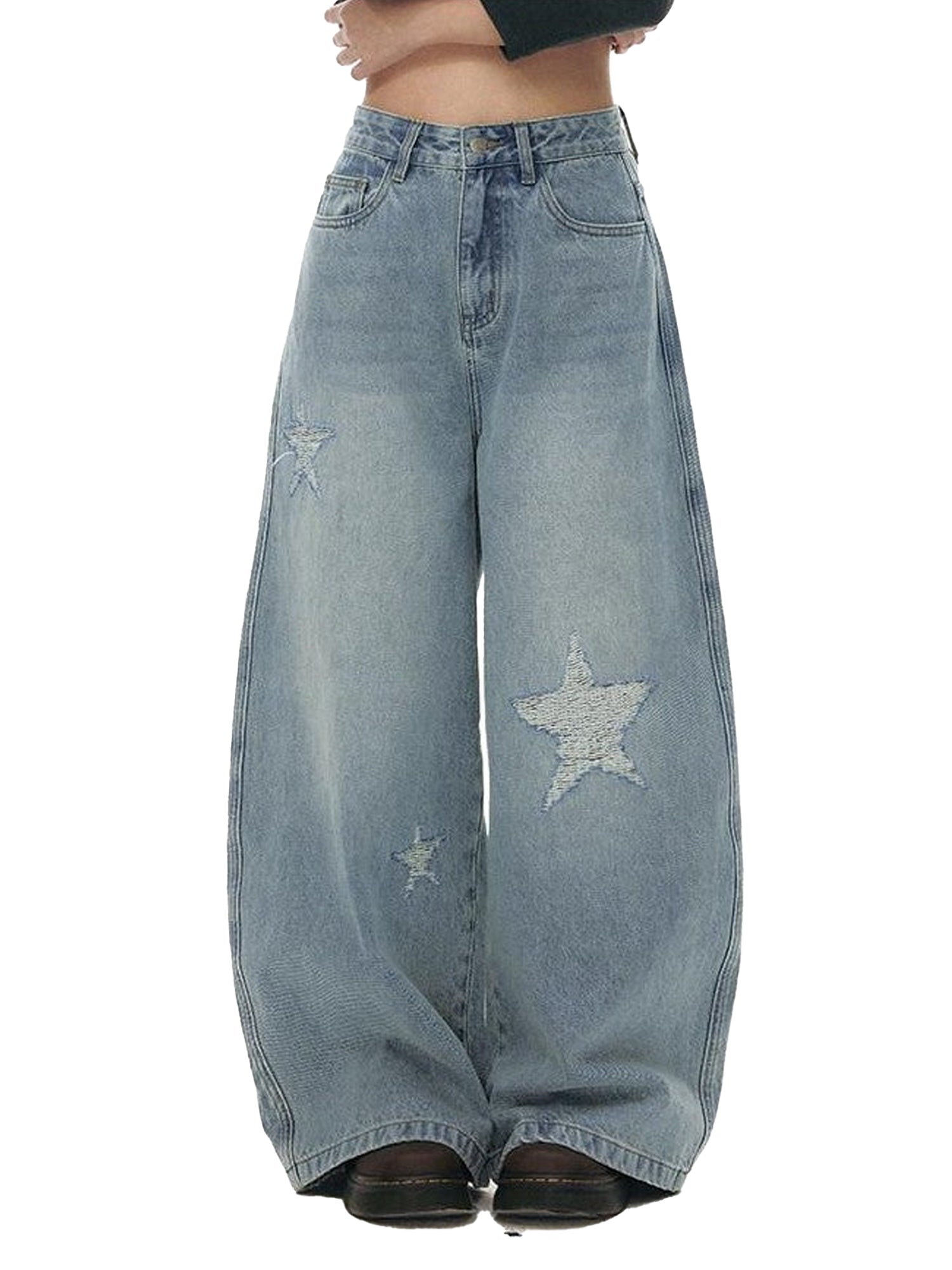 NAPSNAPS Star Jacquard Distressed Curved Cut Women&