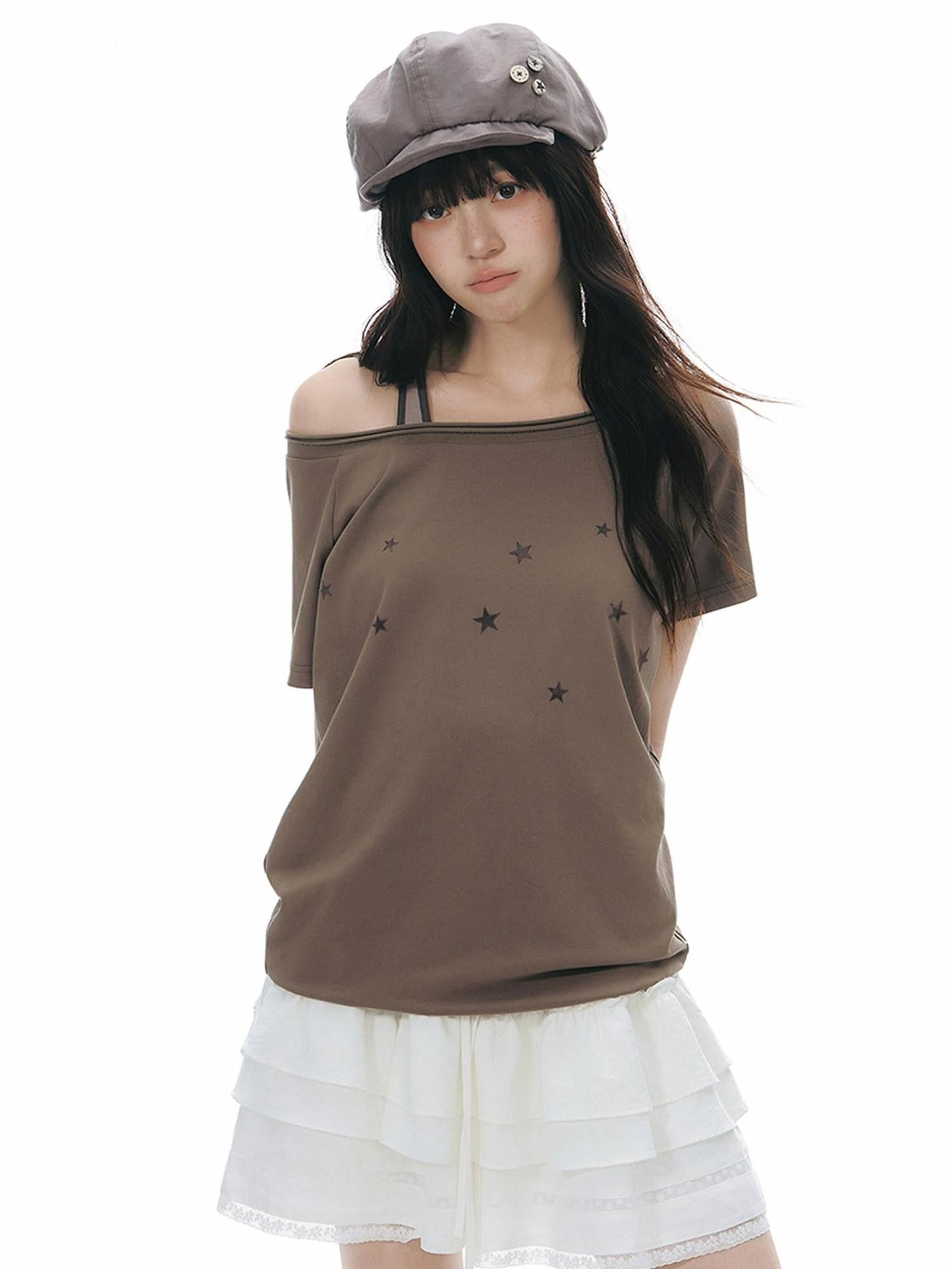 NAPSNAPS Star Print Asymmetric One Shoulder Women&