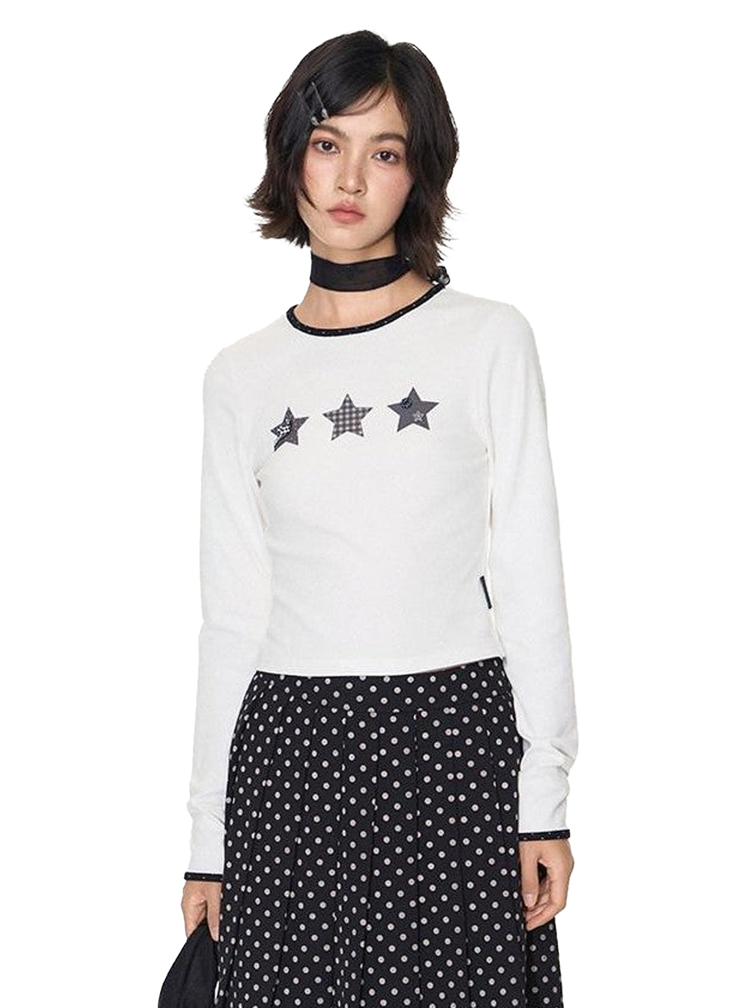 NAPSNAPS Star Print Contrast Collar Crop Women&