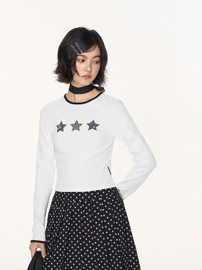 NAPSNAPS Star Print Contrast Collar Crop Women&