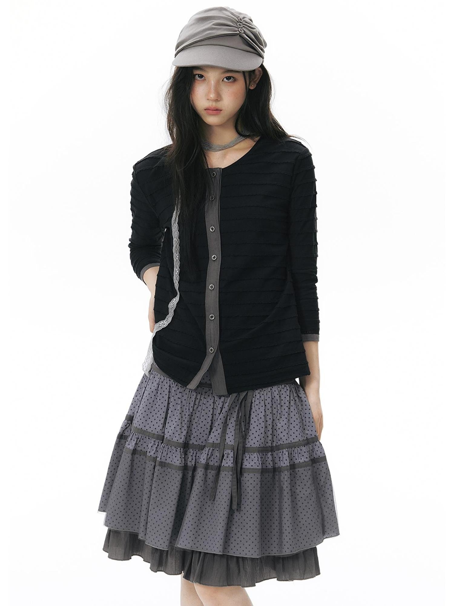 NAPSNAPS Star Print Spliced Panel Tiered A Line Women&