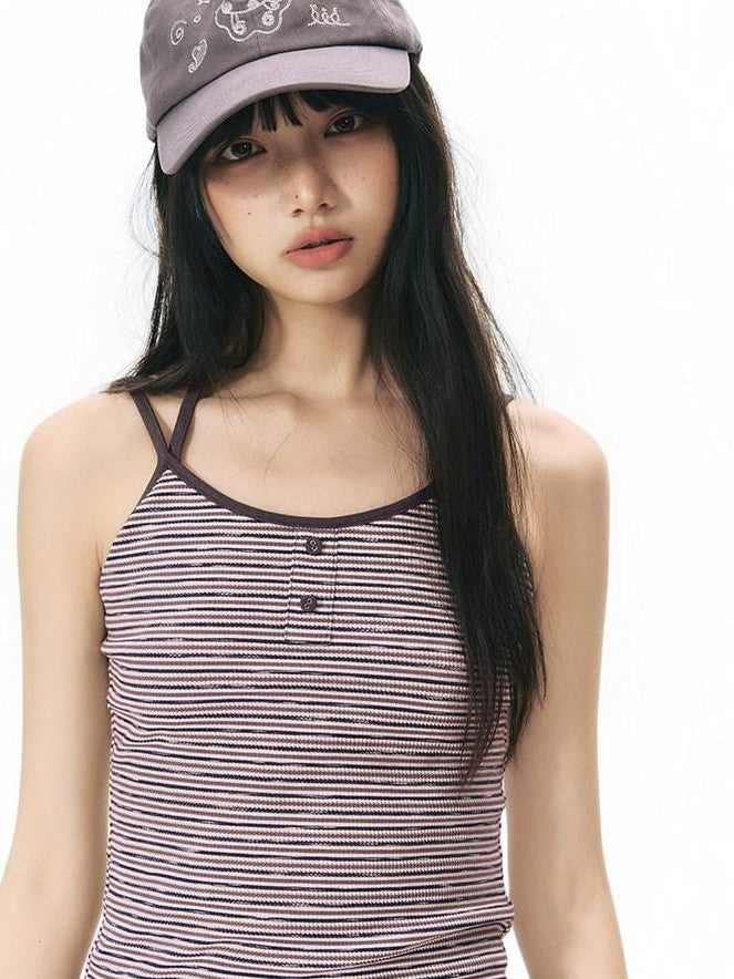 NAPSNAPS Striped Button Halter Detachable Straps Women&