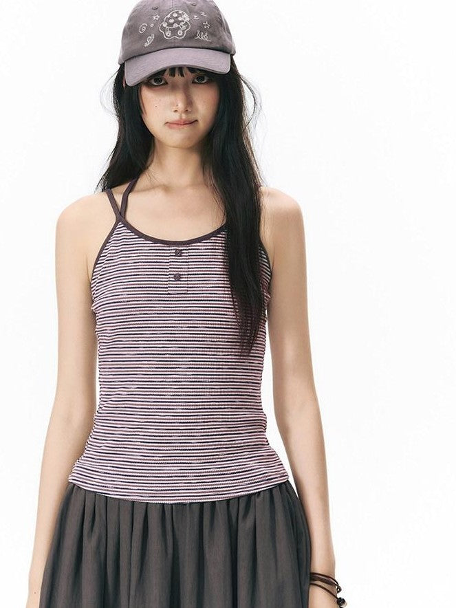NAPSNAPS Striped Button Halter Detachable Straps Women&