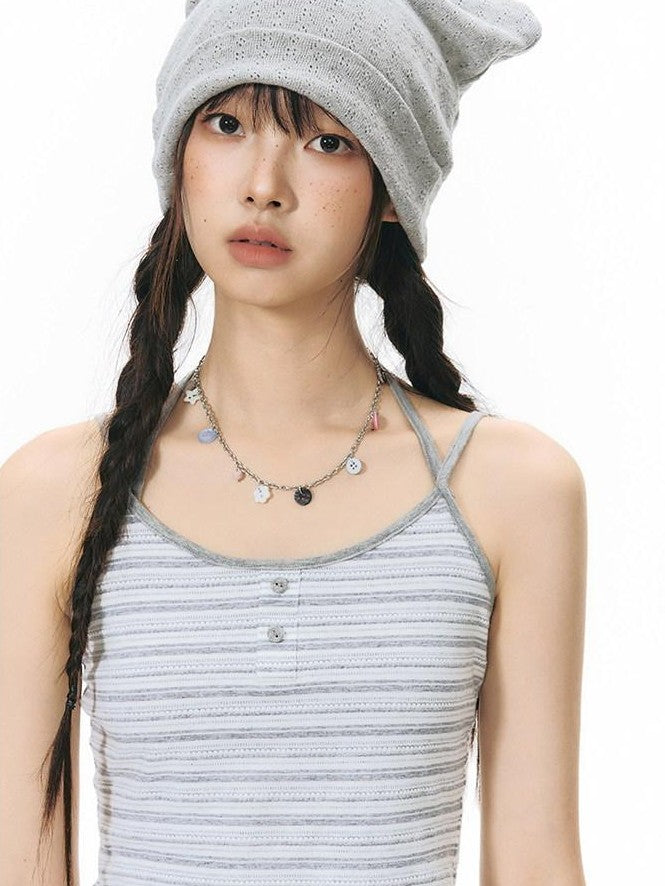 NAPSNAPS Striped Button Halter Detachable Straps Women&