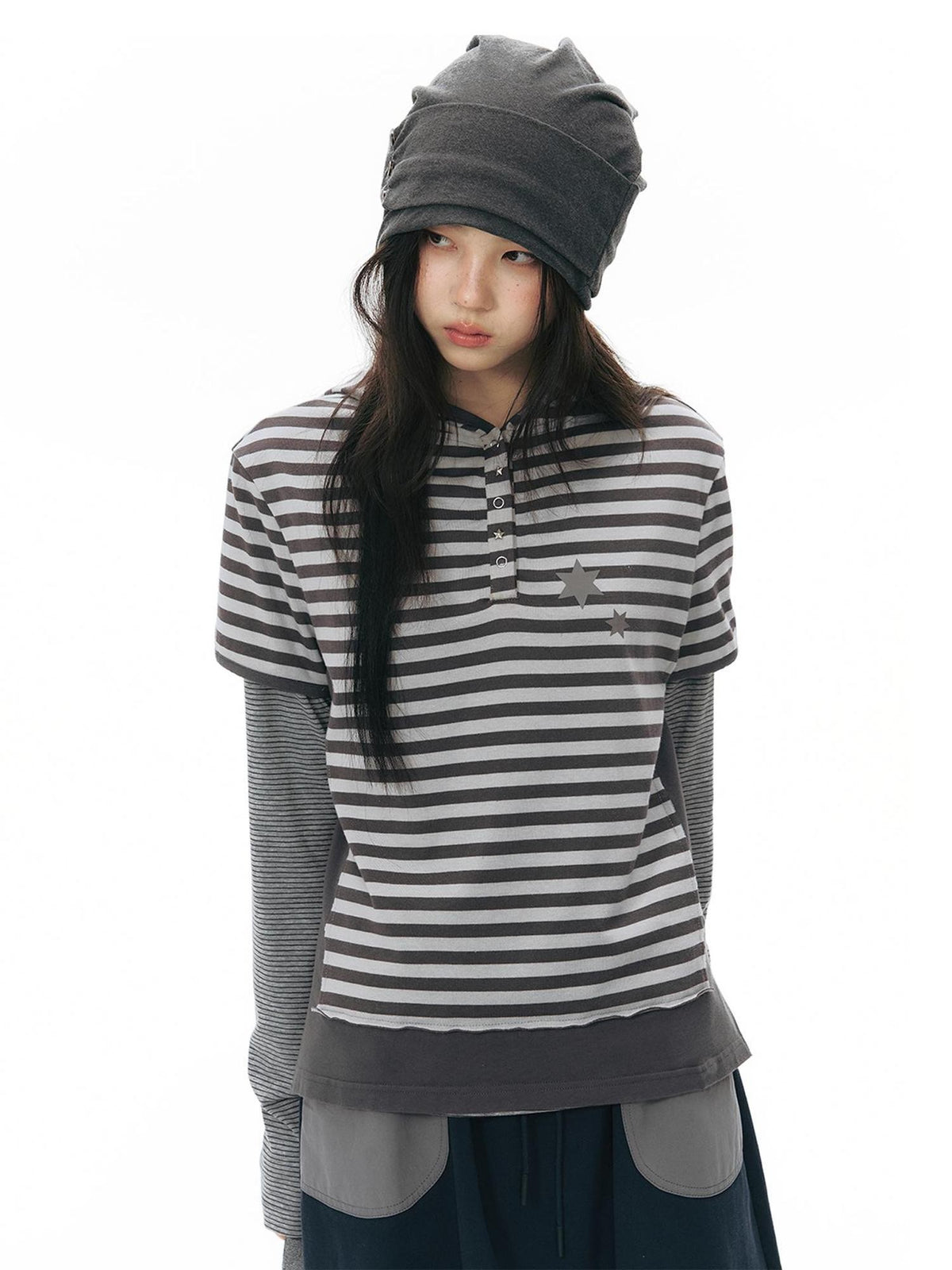 NAPSNAPS Striped Contrast Hooded Knit Women&