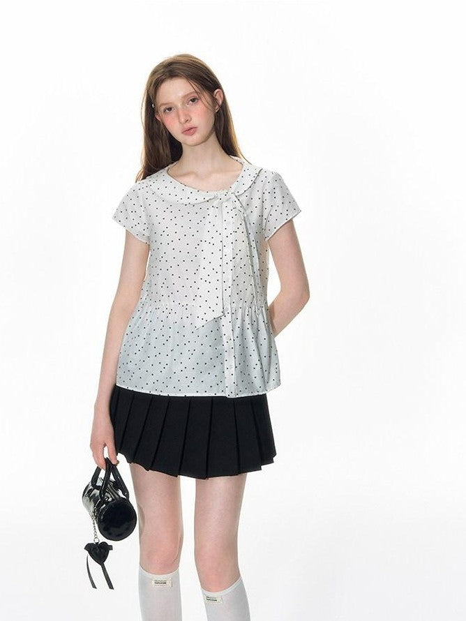 NAPSNAPS Striped Doll Collar Tie Slanted Placket Women&