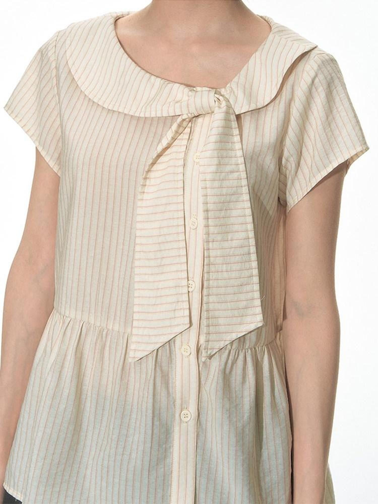 NAPSNAPS Striped Doll Collar Tie Slanted Placket Women&