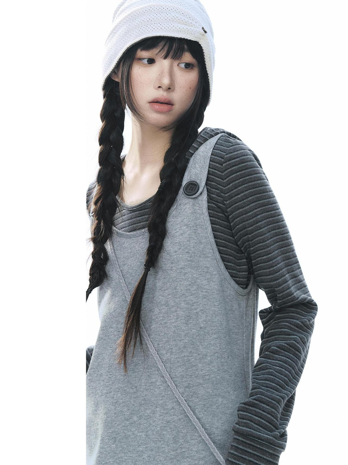 NAPSNAPS Striped Embroidered Hooded U Neck Knit Women&