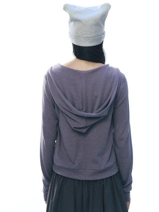 NAPSNAPS Striped Embroidered Hooded U Neck Knit Women&