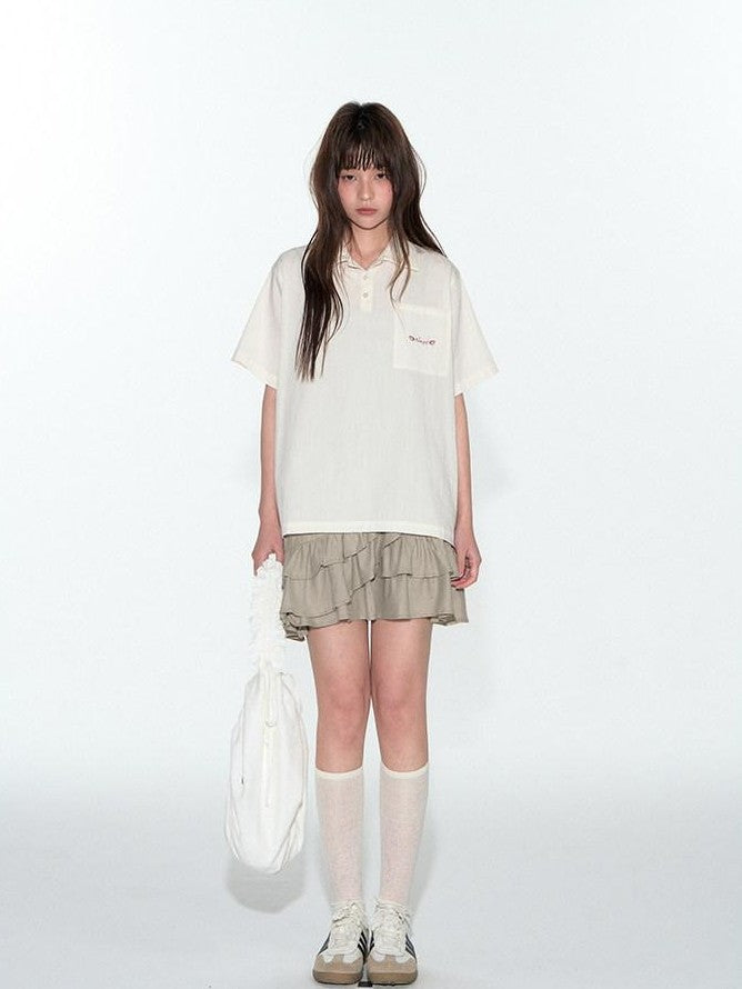 NAPSNAPS Striped Embroidered Spliced Polo Collar Women&