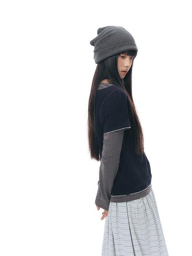 NAPSNAPS Striped Faux Layered Henley Knit Women&